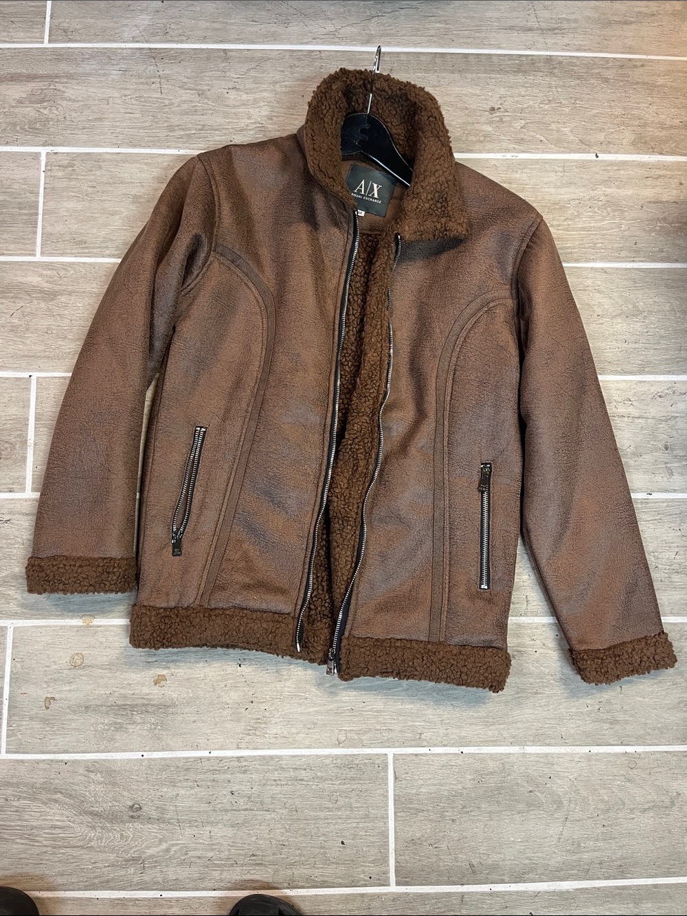 A/X Armani Exchange Dark Brown Faux-Shearling Bomber Jacket